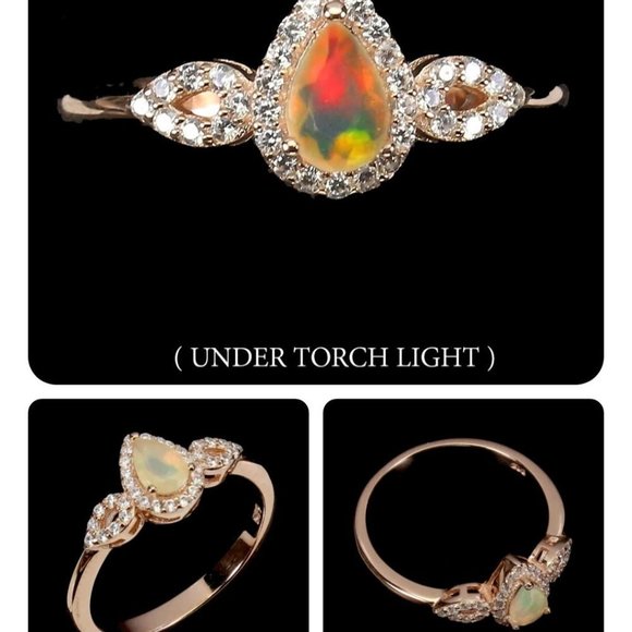 3 Stone Ring, Opal Ring, Gemstone Promise Ring, Solitaire Engagement Ring - Picture 4 of 6